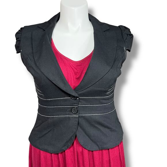 Y2K My Michelle Womens Blazer Suit Jacket Short Sleeve Fitted Button Close Black - Picture 1 of 10
